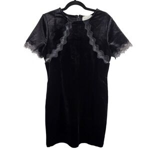 Half & Half Crushed Velvet Dress‎ Lace Detail Black Women's Large Boutique